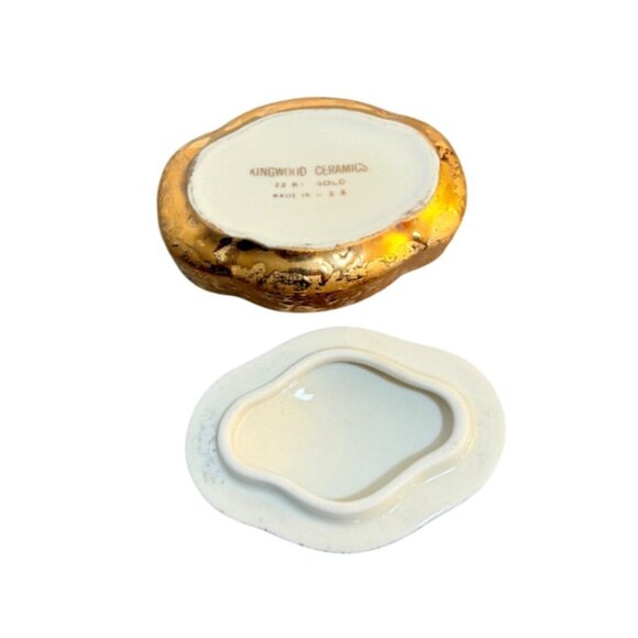 MCM Kingwood Ceramics Trinket Box 22K Weeping Gold Regency Vanity Dish VTG USA - Picture 6 of 15